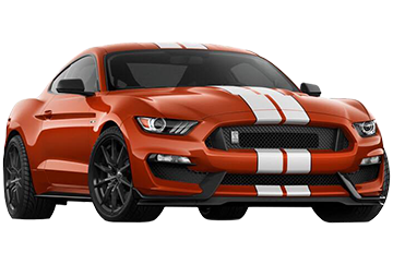 The orange and white 2019 ford mustang gt, available for various services.